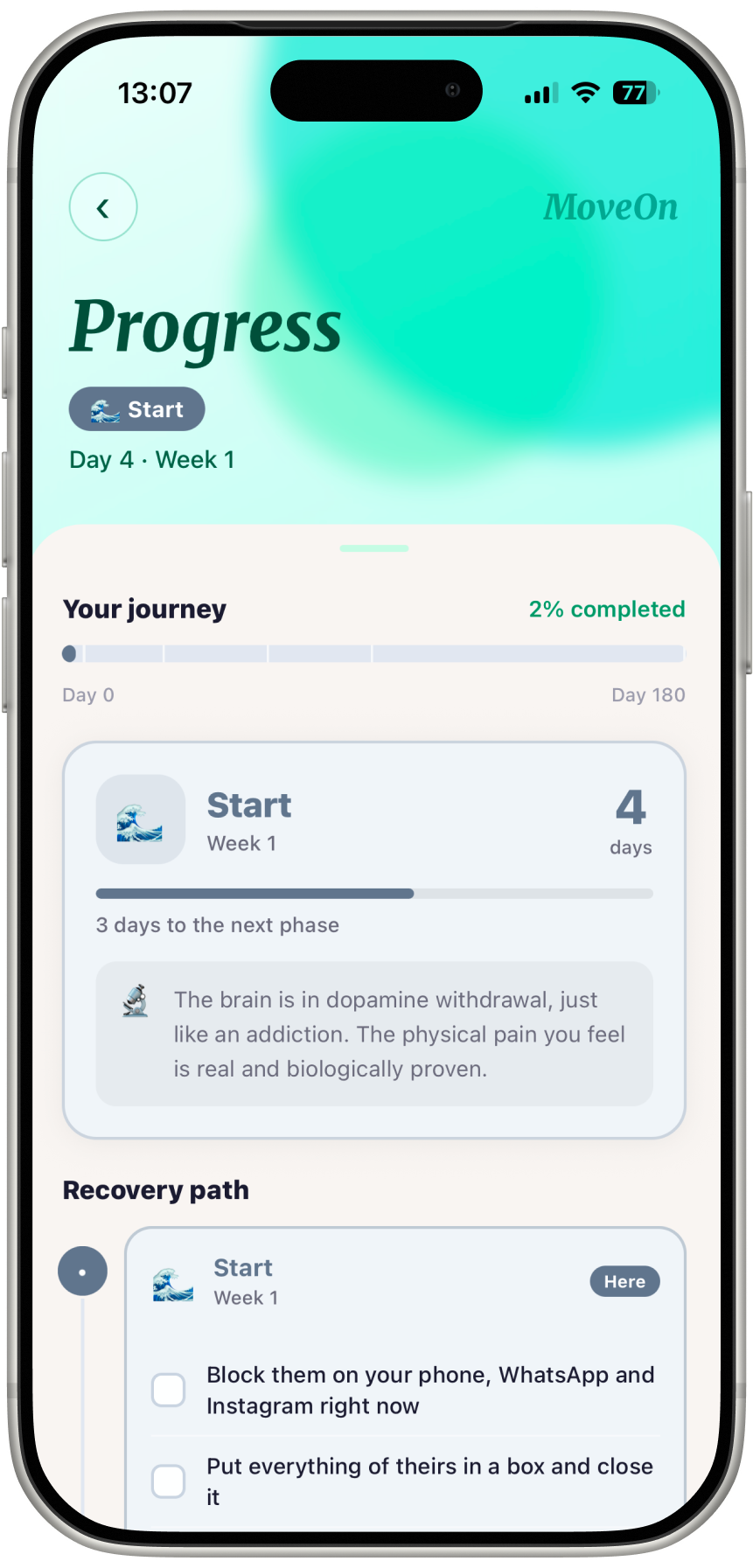 Personalized progress — your recovery journey